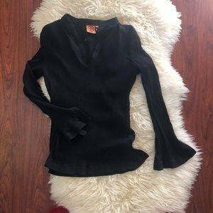 Tory Burch Bell Sleeve Tunic Size 10 Cotton Black